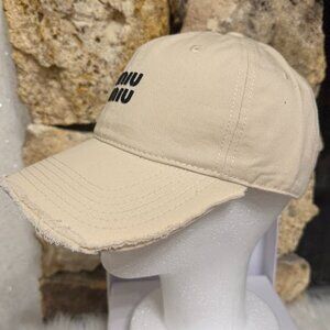 Unisex Beige Logo Style Baseball Cap Distressed Brim